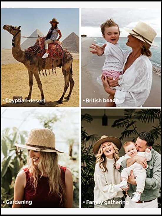 Wide Brim Straw Fedora Hat Foldable Packable UPF 80+ Summer Beach Sun Protection main image 5